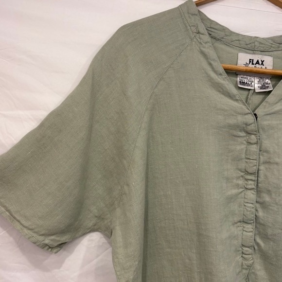 FLAX Linen Midi Dress Sage Green Button Front Pockets Size Small Lagenlook Boho - Picture 3 of 6